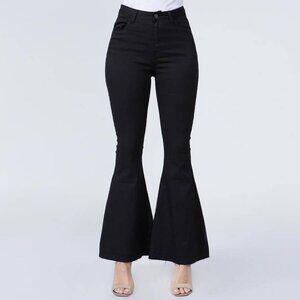 American Bazi High Waist Black Flare Jeans with Ripped Hem Detail - Women's Deni